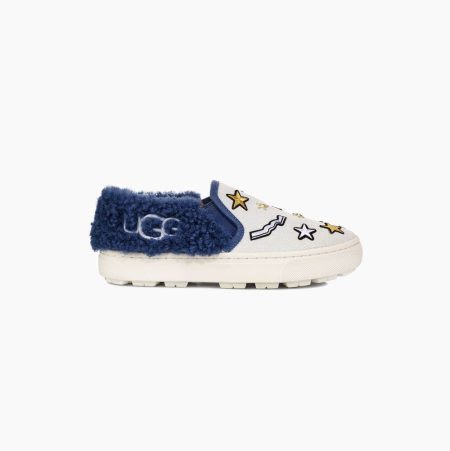 UGG Patch It Slip On White/Blue Sneakers for Women (DBLW25863)